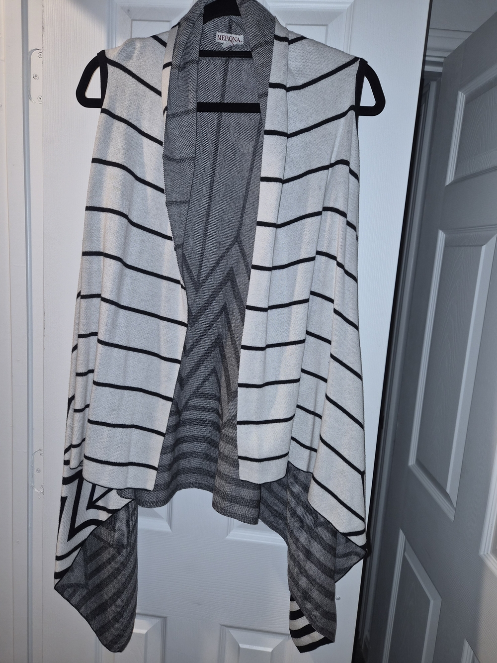 Merona Black & White Striped Draped Open Cardigan